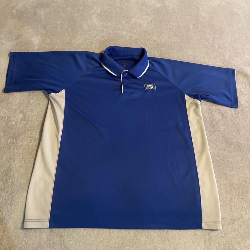 Bud‎ Light Charles River Apparel Mens Polo Shirt Blue White Size XL Workwear